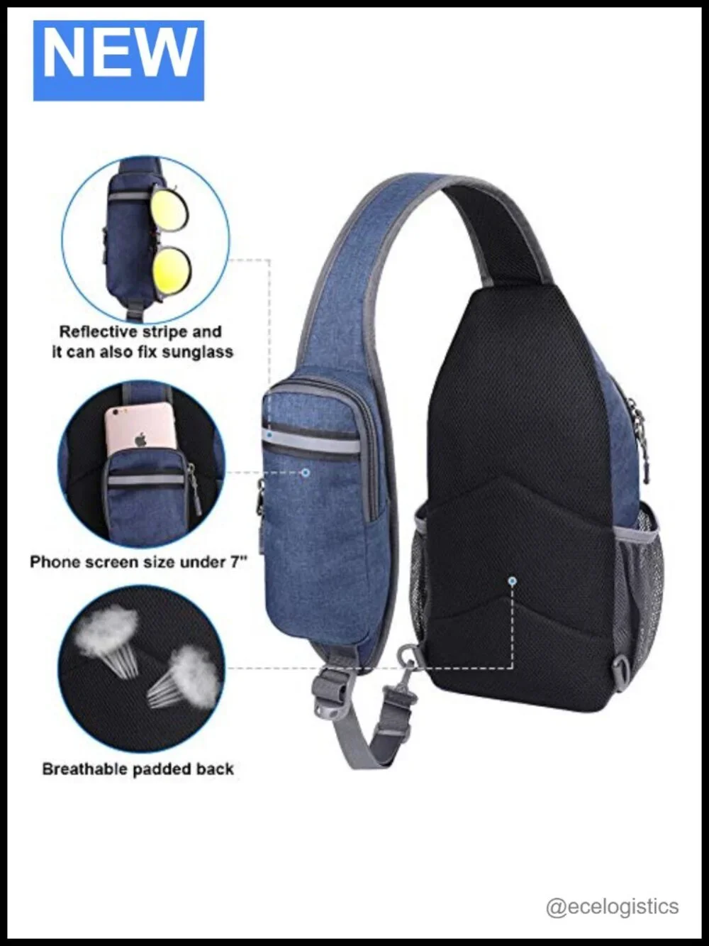 Crossbody Sling Backpack Travel Hiking Chest Daypack with Earphone Hole